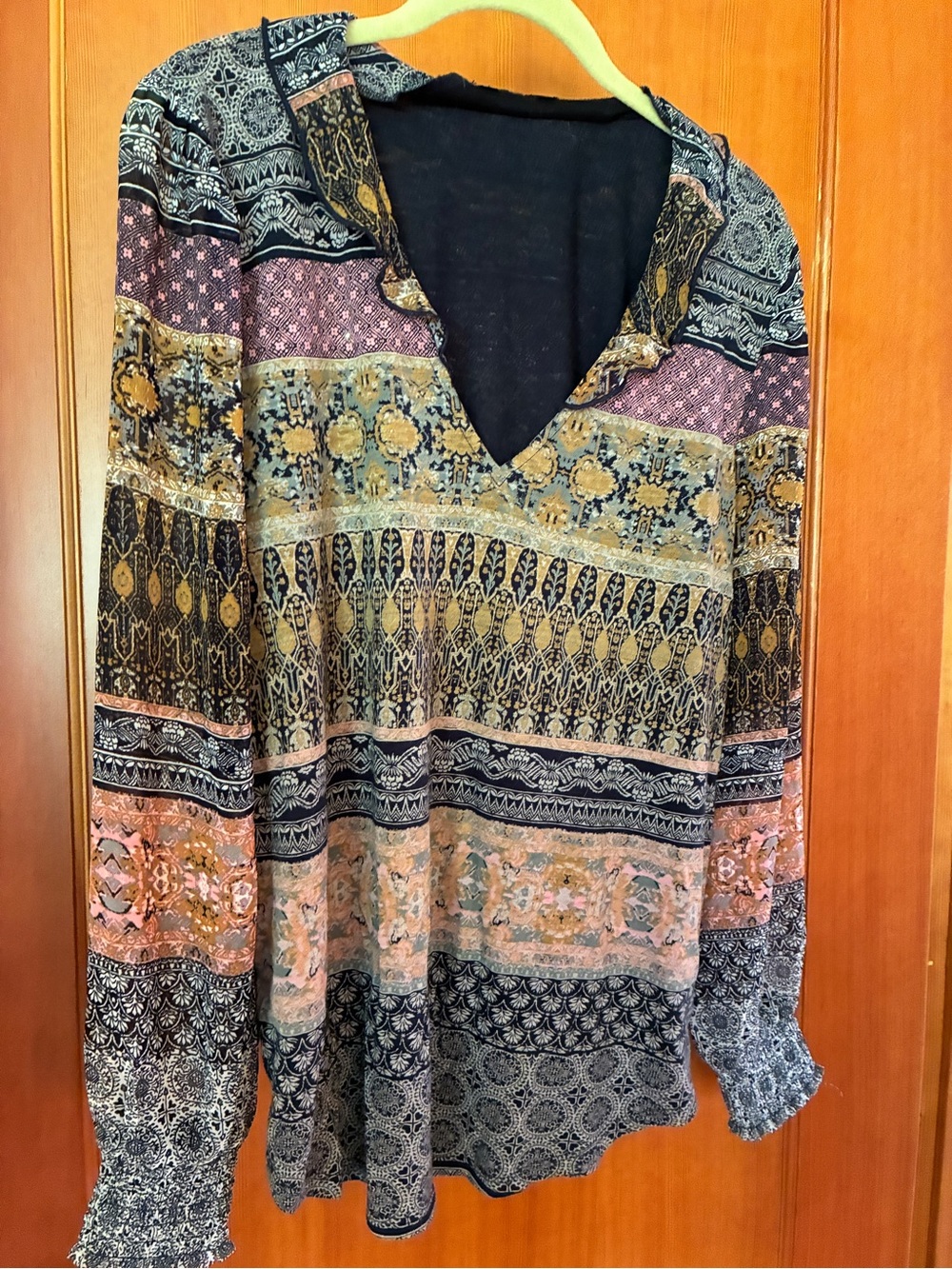 Lucky Brand Boho Printed V-Neck Long Sleeve Top - Multicolor